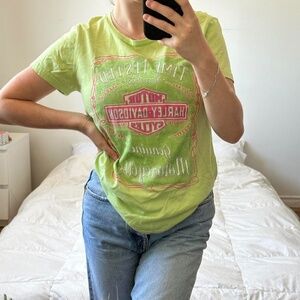 Y2k Harley Davidson green and pink tee